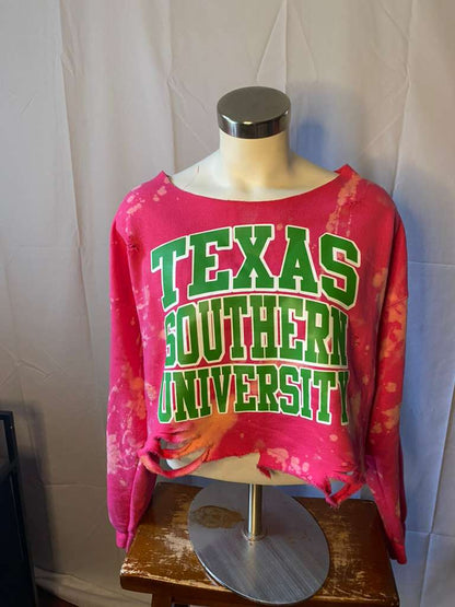 Handmade Texas Southern University "TSU" AKA Blossom Off Shoulder Sweatshirt