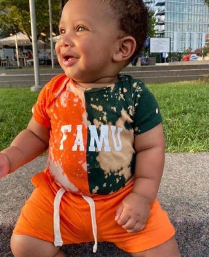 Handmade FAMU Baby Half and Half Orange Forest Bleached or Solid Rib Onesie Bodysuit