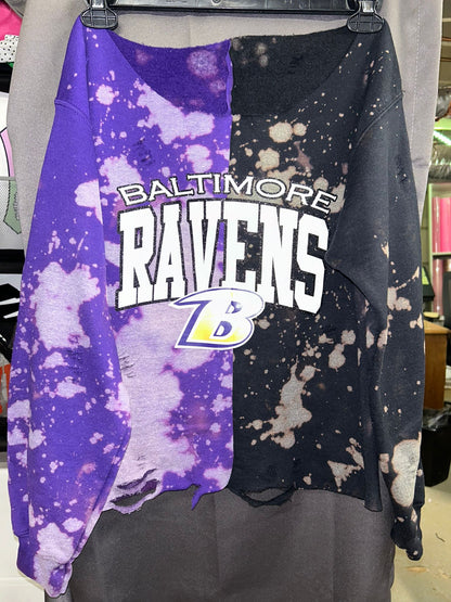 Handmade Baltimore Ravens Half and Half Hand Bleached Sweatshirt