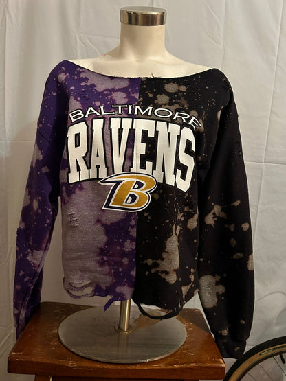 Handmade Baltimore Ravens Half and Half Hand Bleached Sweatshirt