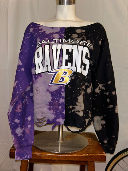 Handmade Baltimore Ravens Half and Half Hand Bleached Sweatshirt