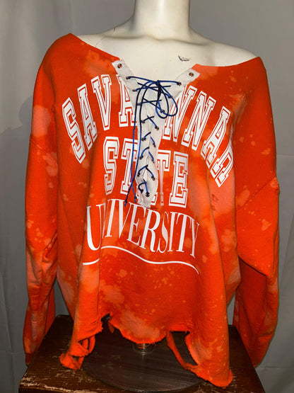 Handmade Savannah State University Off Shoulder Lace Up Sweatshirt