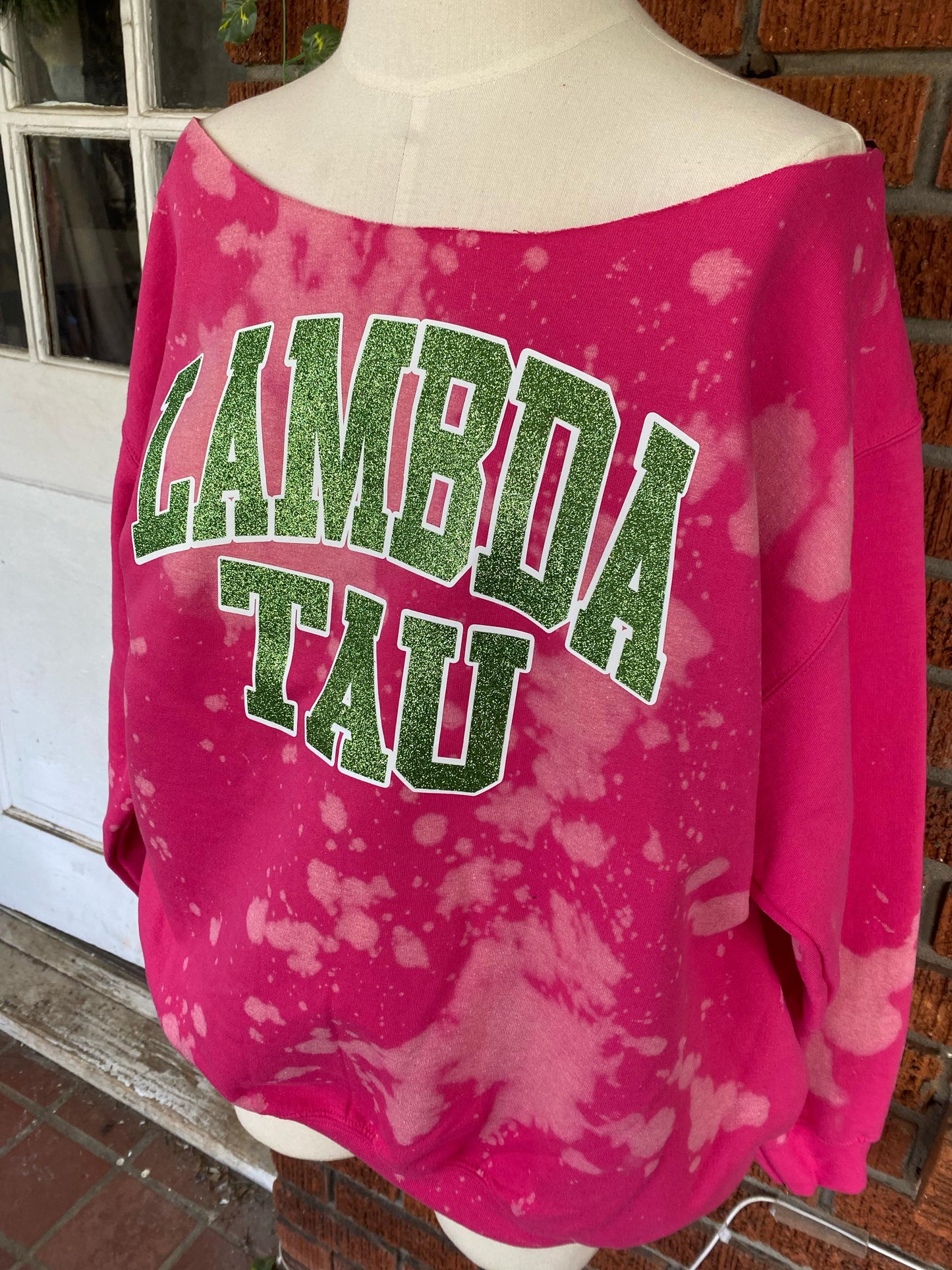 Handmade Lambda Tau Glitter AKA Blossom Crew Neck or Off-Shoulder Sweatshirt