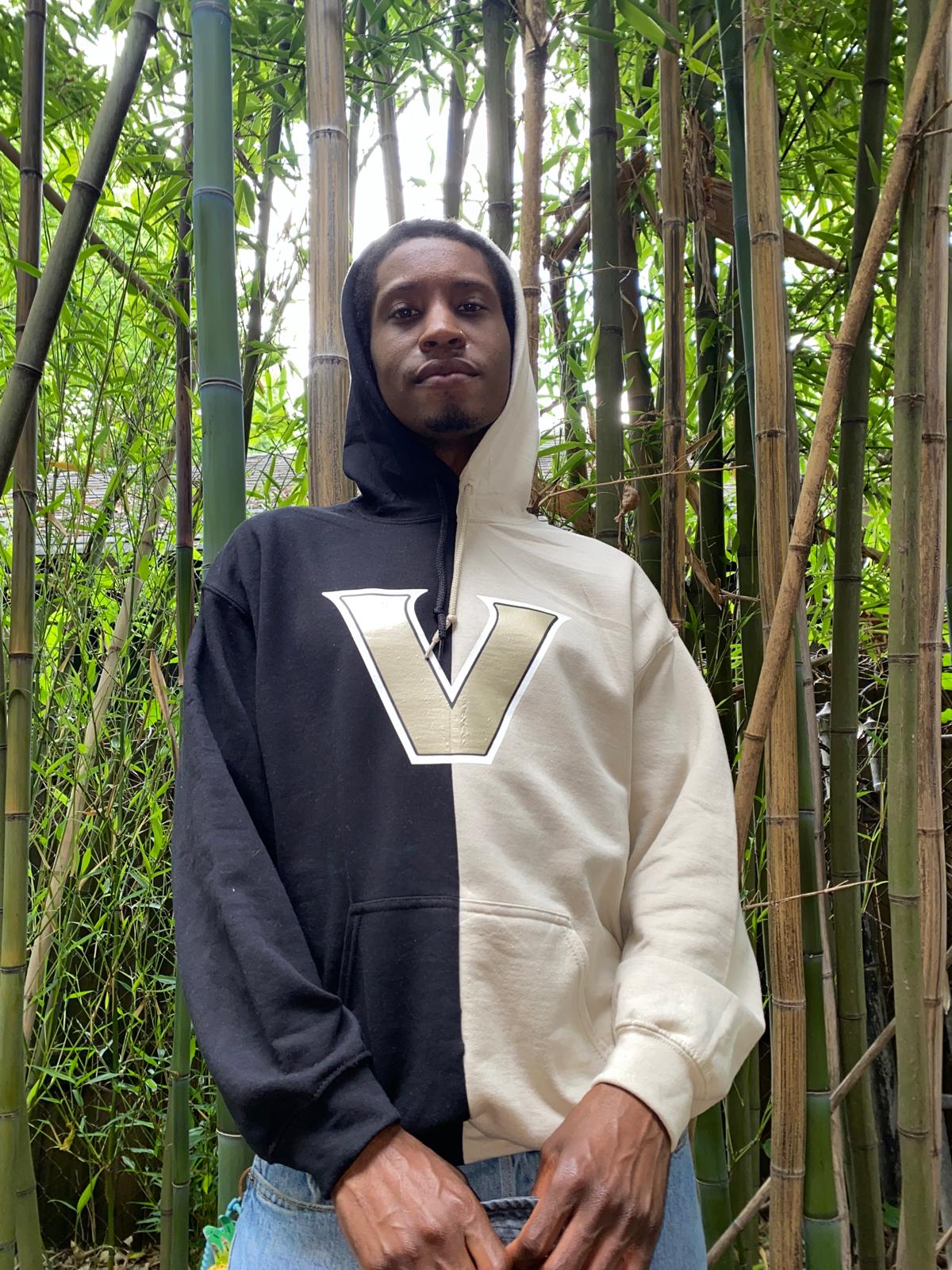 Handmade Vanderbilt Solid Black Old Gold Hoodie