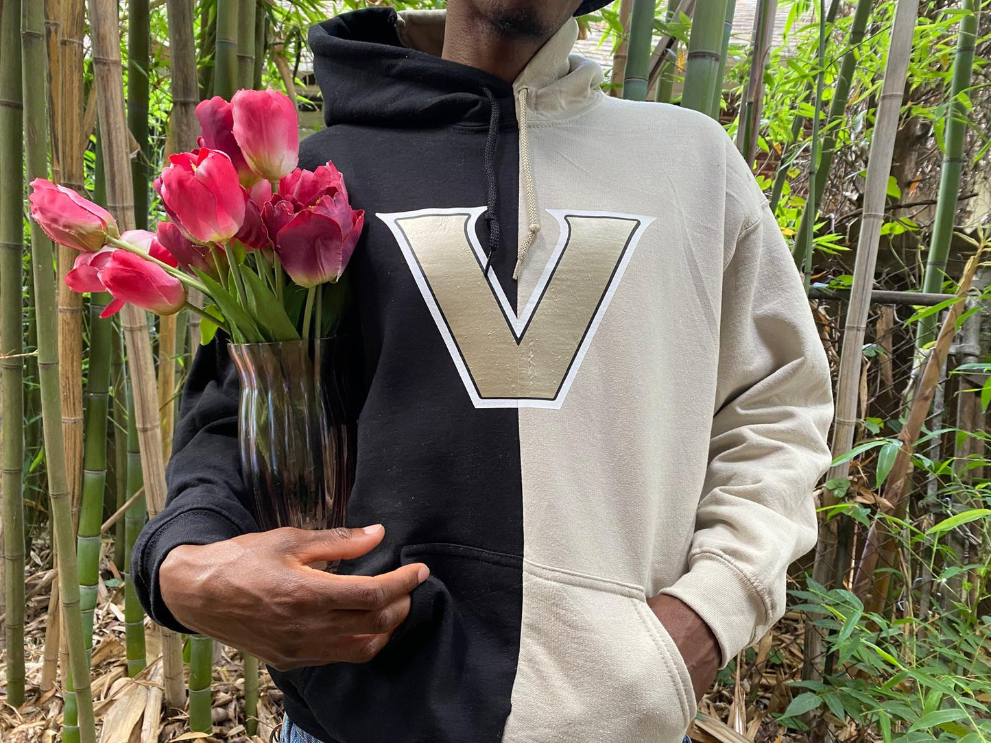 Handmade Vanderbilt Solid Black Old Gold Hoodie