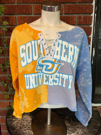 Handmade Southern University Lace Up Half and Half Sweatshirt