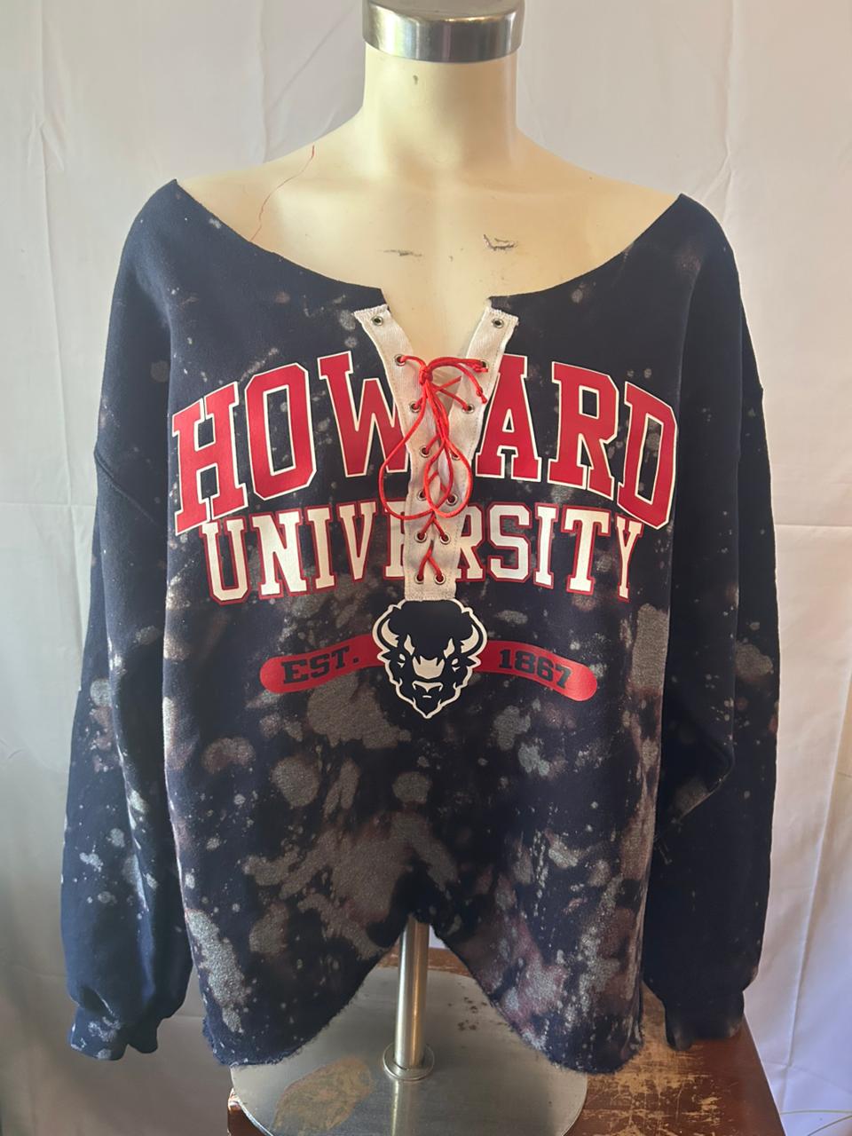 Handmade Howard University U-Neck or V-Neck Lace Up Sweatshirt