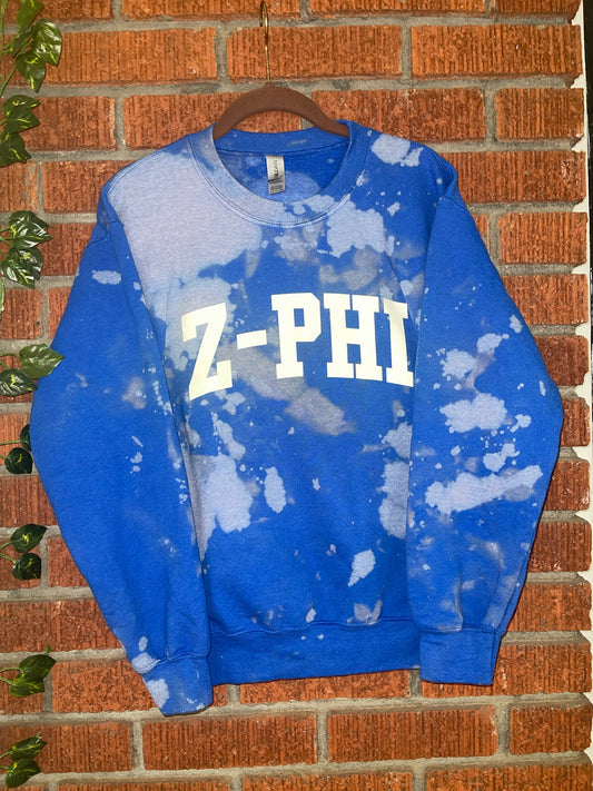 Handmade Zeta Phi Beta Z-Phi Blue Hand Bleached Sweatshirt