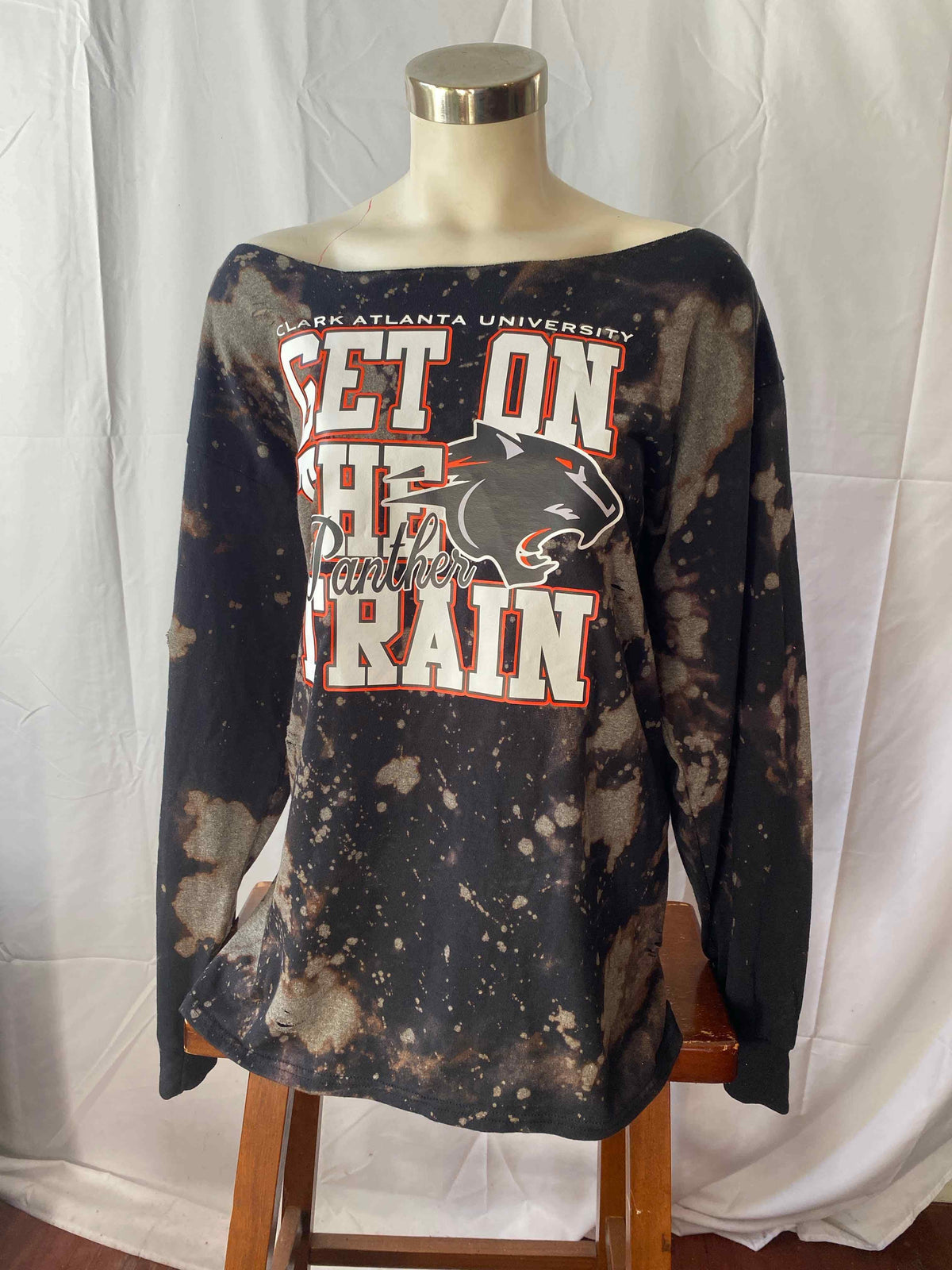 Handmade Clark Atlanta “Get on the Panther Train” Black Dyed Short Sleeve or Long Sleeve Customizable T-Shirt