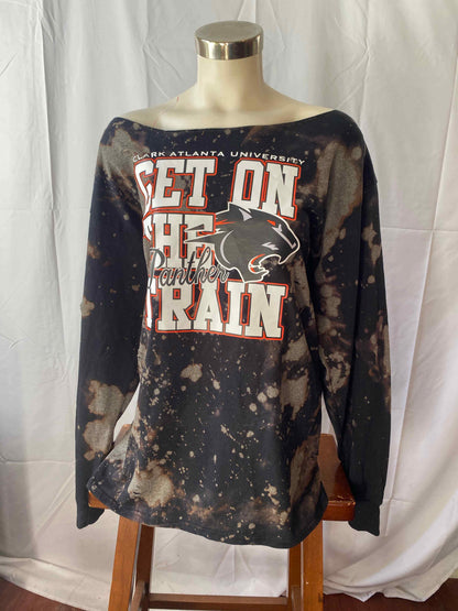 Handmade Clark Atlanta “Get on the Panther Train” Black Dyed Short Sleeve or Long Sleeve Customizable T-Shirt