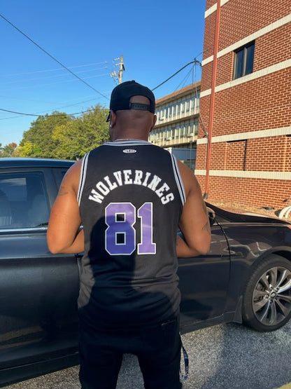 Handmade Unisex/Mens "Morris Brown 81 Wolverines 81" Black Purple Jersey Top