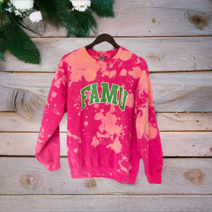 FAMU Florida A&M pink and green AKA Alpha Kappa Alpha Sweatshirt hand bleached handmade