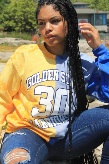Handmade Golden State Royal Blue and Gold Bleached Half and Half Sweatshirt