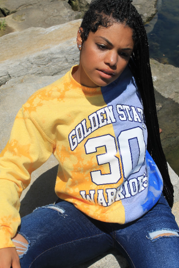 Handmade Golden State Royal Blue and Gold Bleached Half and Half Sweatshirt