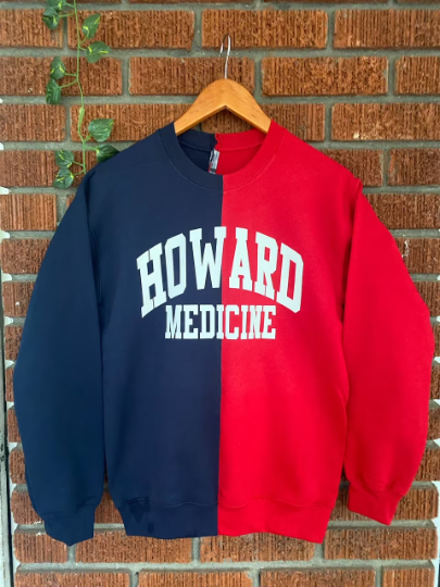 Howard University HU 1867 half and half color block sweater sweatshirt handmade hand bleached tie dye medicine medical md