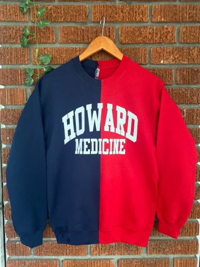 Handmade Howard Medicine Half and Half Navy Red Crew Neck Sweatshirt