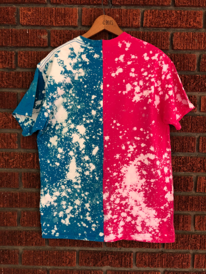 Handmade Miami Heat Pink Blue Vice Hand Bleached Half and Half T-shirt or Crew