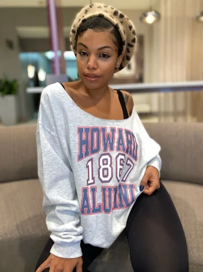 Ninti Handmade Howard 1867 Alumni or Alumna Ash Grey Red Navy Crew Neck or Off Shoulder Vintage Lightweight Fleece Sweatshirt