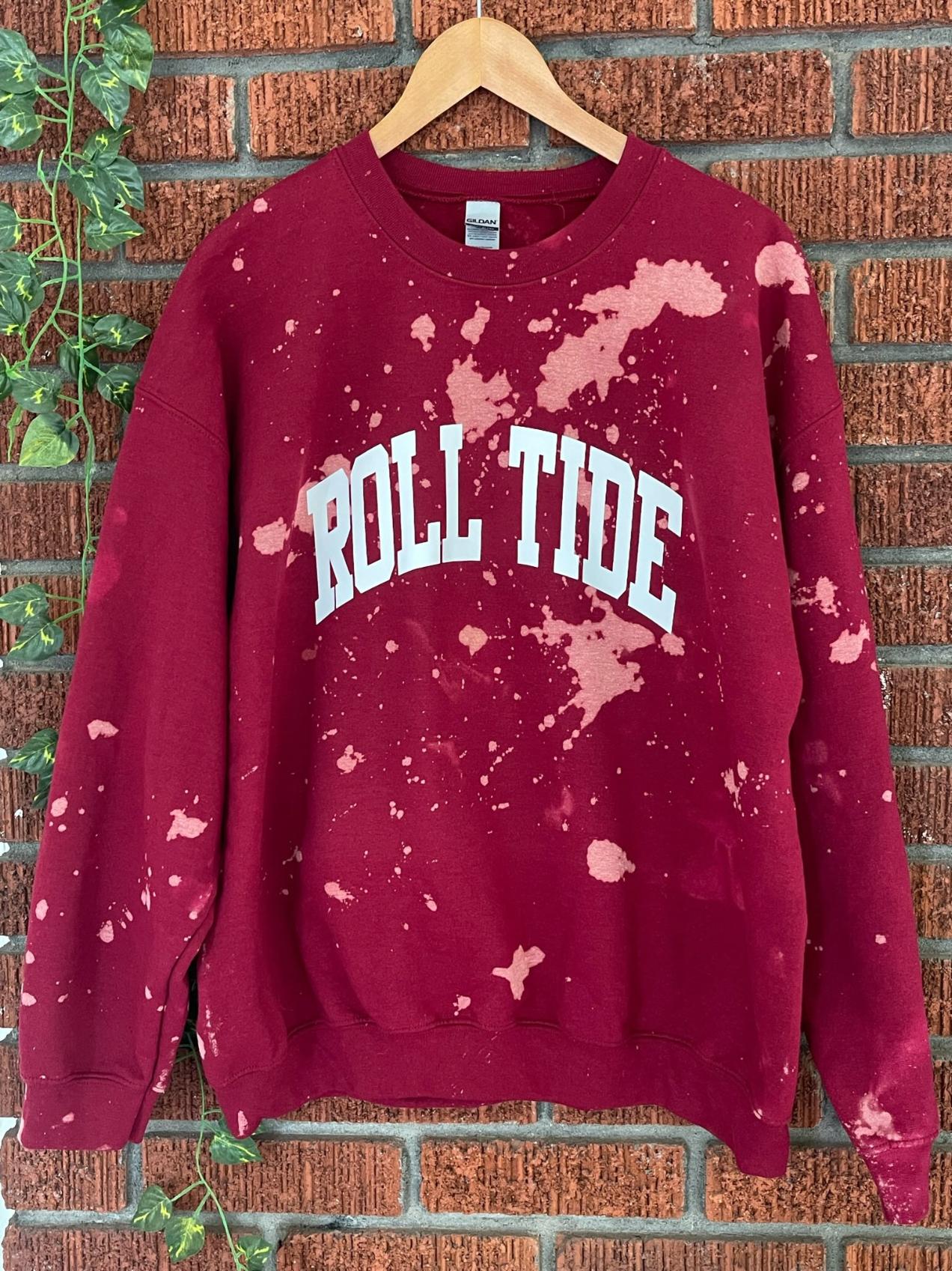 Handmade Alabama Roll Tide Crimson Hand Bleached Sweatshirt
