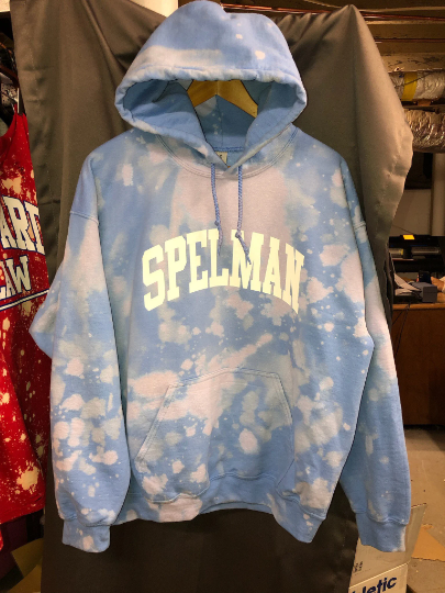 Handmade Spelman Powder Blue Hand Bleached Fleece Hoodie with Pockets