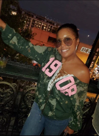 Pink and Green 1908 Sweatshirt with lace-up. Distressed AKA blouse for Alpha Kappa Alpha Soror