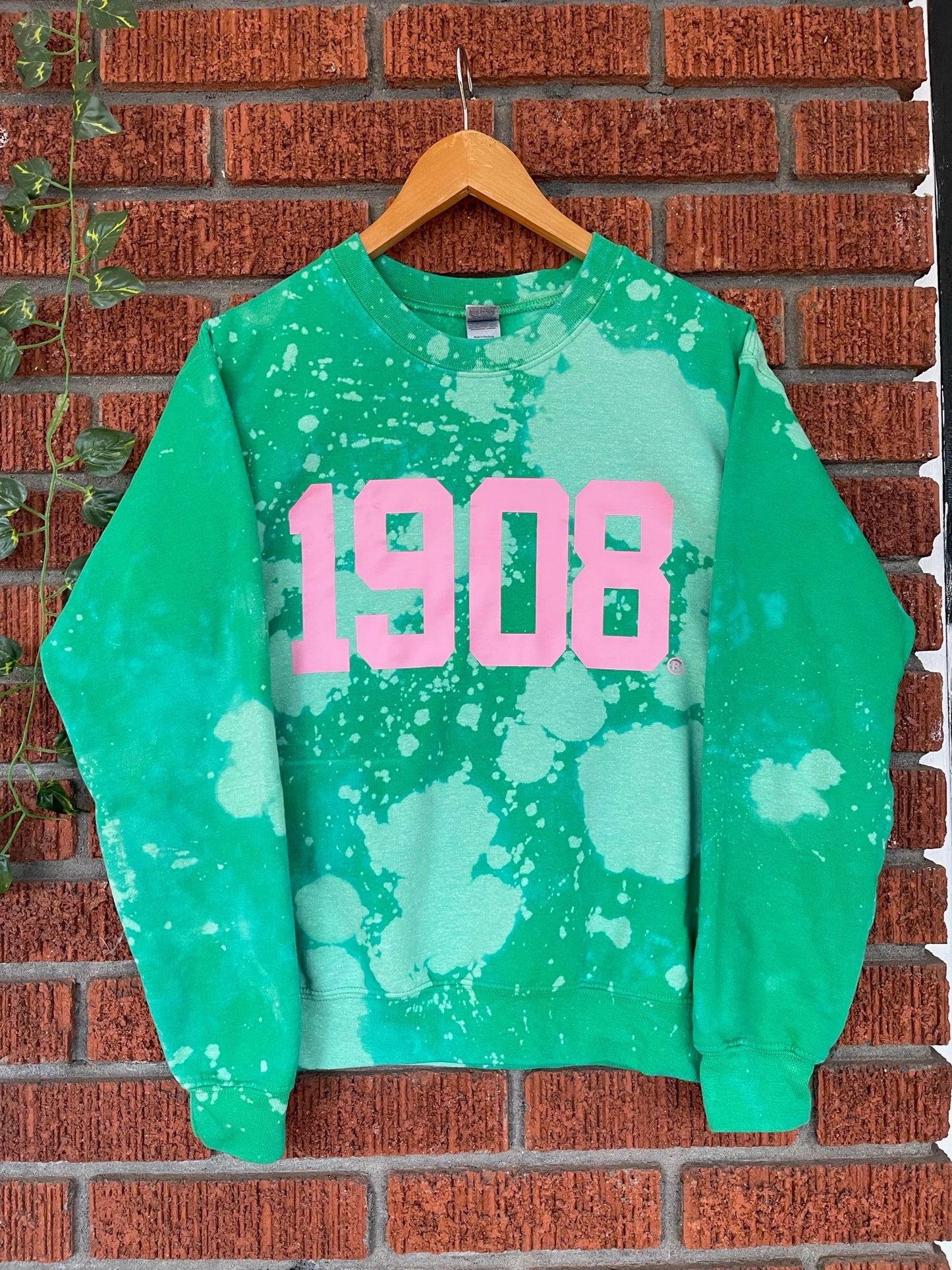 Handmade 1908 AKA Green with Pink Crew Neck Sweatshirt