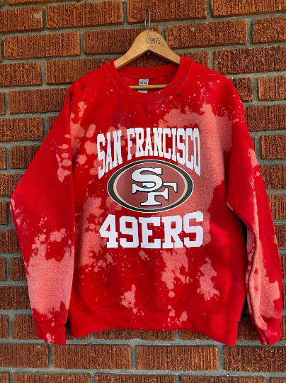 Handmade San Francisco 49ers Red or Black Hand Bleached Crew Neck Sweatshirt