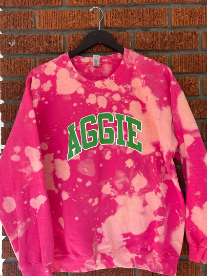 Aggie Ncat nca&t pink and green AKA Alpha Kappa Alpha Sweatshirt hand bleached handmade sweater