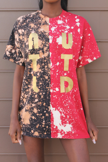 Handmade ATLUTD Atlanta United Black Red Bleached Half & Half Unisex Crew Neck T-Shirt