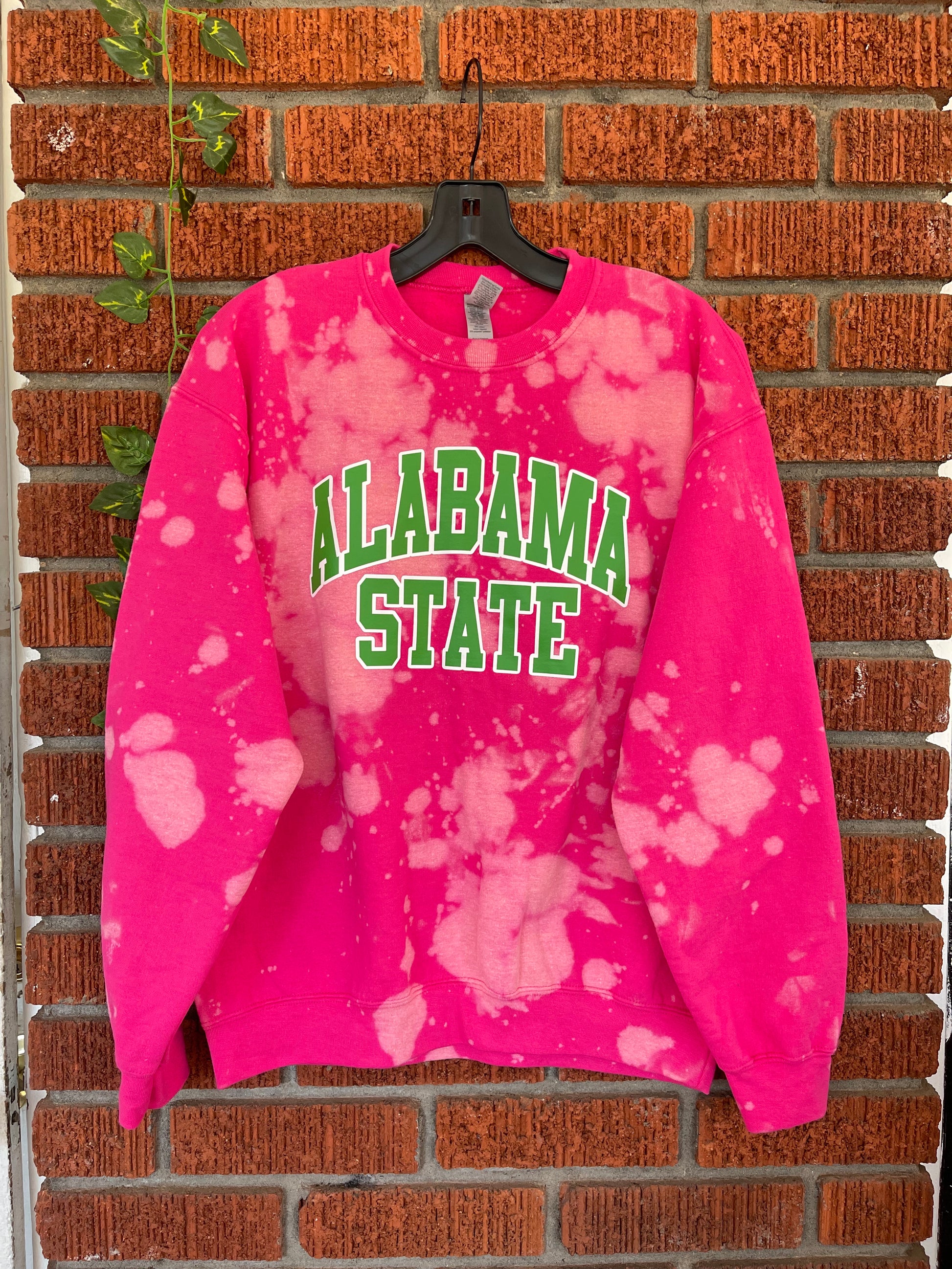 Alabama State ASU pink and green AKA Alpha Kappa Alpha Sweatshirt hand bleached handmade