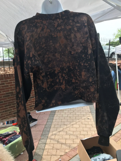 Handmade Clark Atlanta University Black Red White Hand Bleached Keep The Collar Lace Up Sweatshirt Distressed