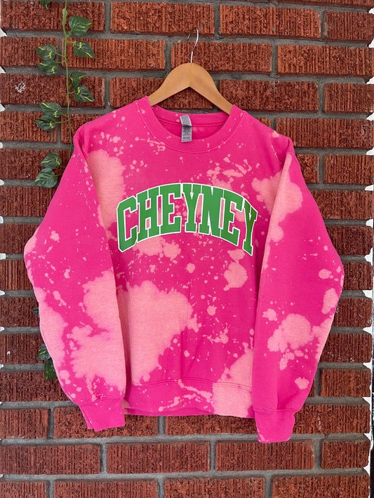 Cheyney pink and green AKA Alpha Kappa Alpha Sweatshirt hand bleached handmade