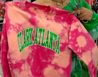 Clark Atlanta CAU pink and green AKA Alpha Kappa Alpha Sweatshirt hand bleached handmade