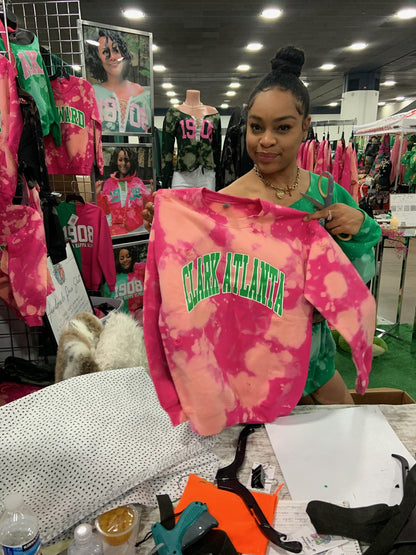 Clark Atlanta CAU pink and green AKA Alpha Kappa Alpha Sweatshirt hand bleached handmade