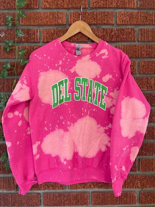 Del State Delaware State pink and green AKA Alpha Kappa Alpha Sweatshirt hand bleached handmade