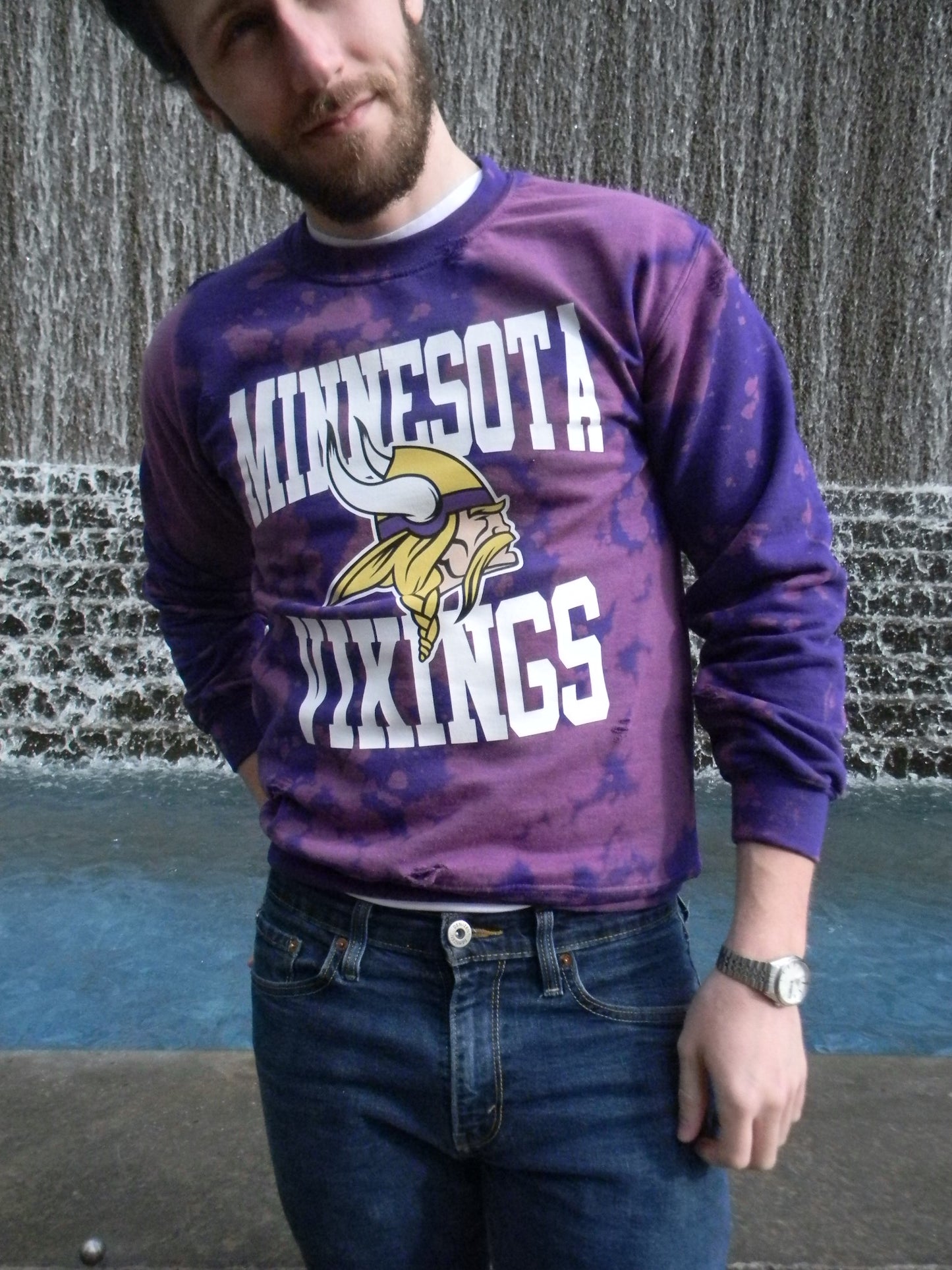 Handmade Minnesota Vikings Purple Bleached Unisex Crewneck Sweatshirt