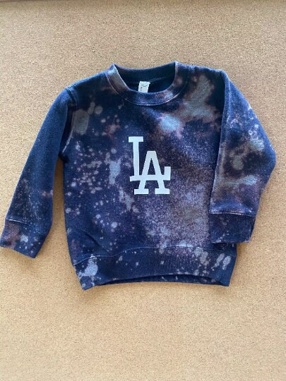 Handmade Toddler LA Dodgers Navy Blue Bleached Light Distress Crew Sweatshirt