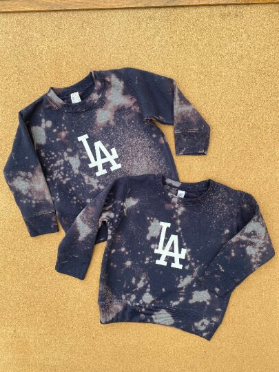 Handmade Toddler LA Dodgers Navy Blue Bleached Light Distress Crew Sweatshirt