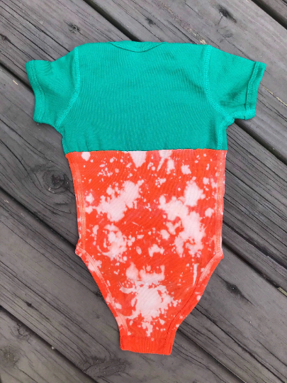 Handmade FAMU Baby Orange Kelly Green Half Bleached Color Block Rib Onesie Bodysuit