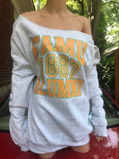 Handmade FAMU 1887 Alumni Ash Grey Off Shoulder or Crewneck