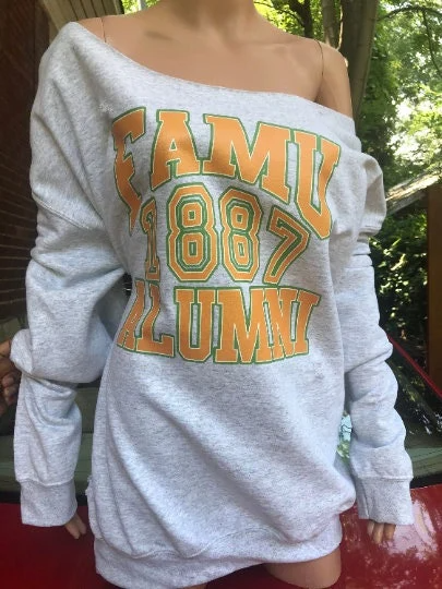 Handmade FAMU 1887 Alumni Ash Grey Off Shoulder or Crewneck Lightweight Sweatshirt