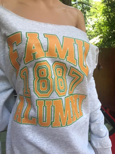 Handmade FAMU 1887 Alumni Ash Grey Off Shoulder or Crewneck Lightweight Sweatshirt
