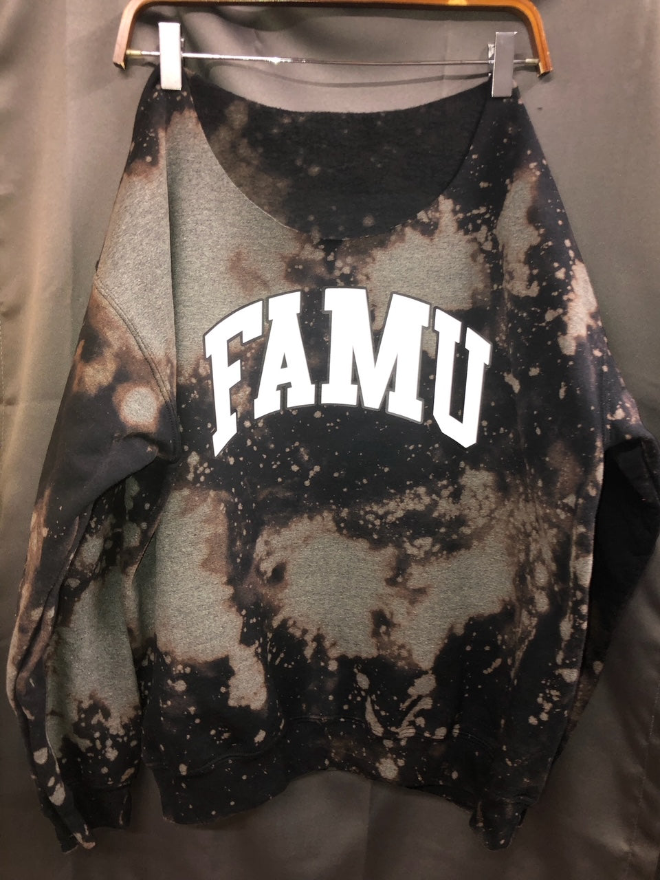 Handmade FAMU White on Black Hand-Bleached Crew Neck or Off Shoulder Sweatshirt