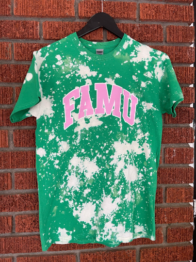 Famu Florida A&M pink and green AKA Alpha Kappa Alpha tee shirt hand bleached handmade t-shirt