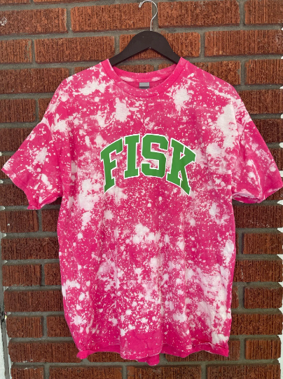 FISK pink and green AKA Alpha Kappa Alpha tee shirt hand bleached handmade t-shirt