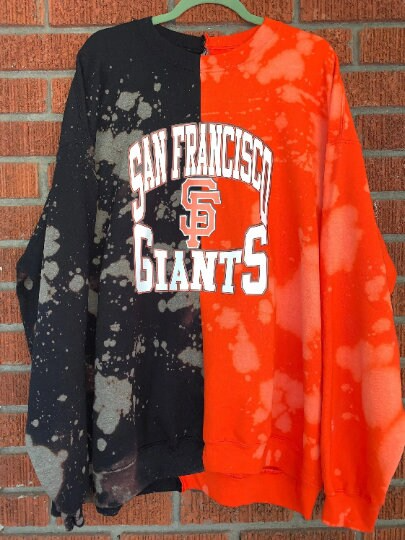 Handmade San Francisco Giants Black Orange Half and Half Crew Neck Sweatshirt