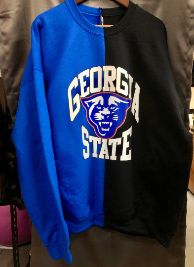 Handmade Georgia State Half and Half Royal Blue and Black Solid Crew Neck Sweatshirt