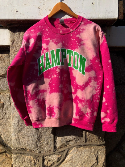 Hampton HU pink and green AKA Alpha Kappa Alpha Sweatshirt hand bleached handmade sweater