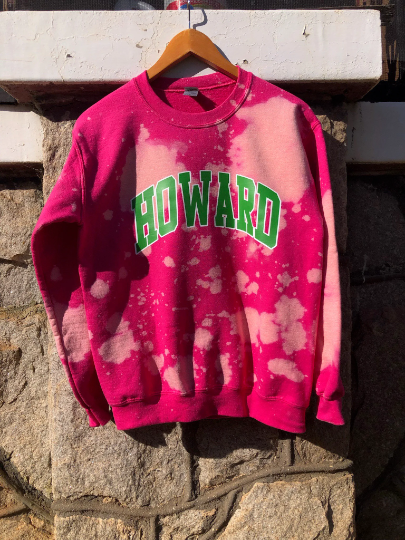 Howard HU pink and green AKA Alpha Kappa Alpha Sweatshirt hand bleached handmade sweater