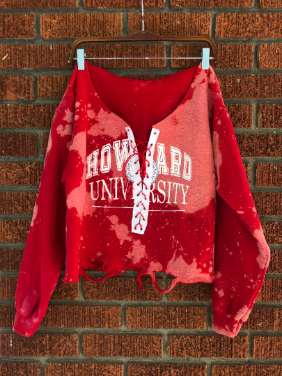howard university hu 1867 red navy lace up sweater sweatshirt blouse with distress crop